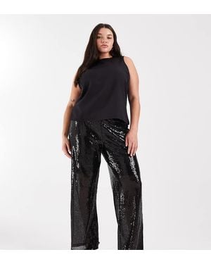 ONLY Pantalones Negros De Talle Alto Sin Cierres De Lentejuelas De
