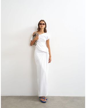 TOPSHOP Premium Jersey Draped Asymmetric Maxi Dress - White