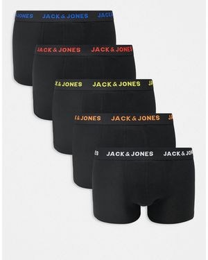 Jack & Jones 5 Pack Trunks With Contrast Waistband - Black