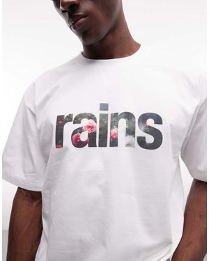 Rains 41500 Relaxed Fit Graphic Logo T-shirt - White
