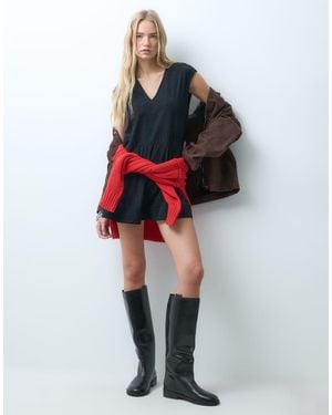 ASOS Relaxed V Neck Mini Dress With Dropped Waist - Red