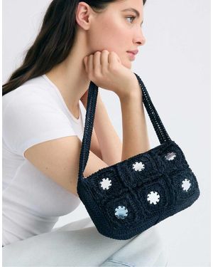 Stradivarius Crochet Shoulder Bag With Mirrors - Blue