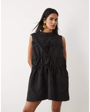 Ghospell Amina Sleeveless Bow Detail Ruched Mini Dress - Black