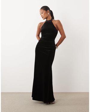 TFNC London Maxikleid aus samt mit hohem ausschnitt und racerback - Schwarz