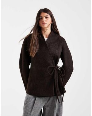 Vero Moda Textured Wool-touch Tie-side Jacket - Black