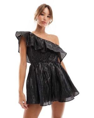Collective The Label One Shoulder Ruffle Playsuit - Black