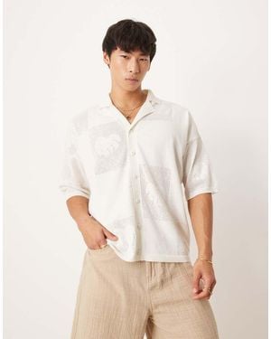 ASOS Relaxed Floral Knitted Texture Button Through - White