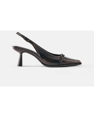 Pull&Bear Buckle Slingback Shoes - Brown