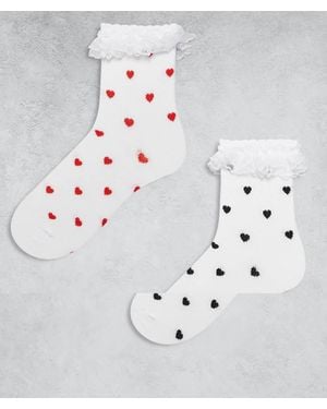 Pieces 2 Pack Heart Print Frill Socks - Grey