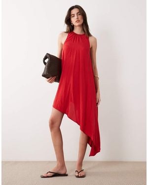 ASOS Techy Fabric Asymmetric Hem Volume Mini Dress - Red