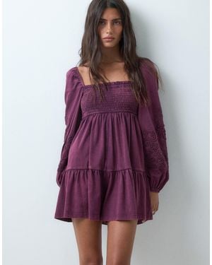Miss Selfridge Playsuit mit langen ärmeln und stickerei - Lila