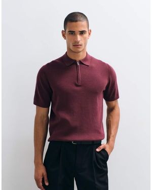 ASOS Essential Knitted Cotton Blend Zip Polo - Red