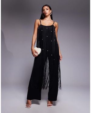 ASOS Pearl Embellished Fringing Jumpsuit - Blue