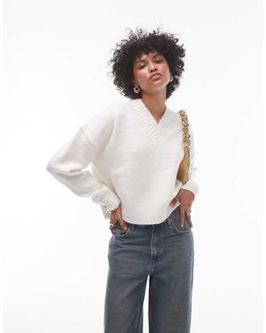 TOPSHOP Knitted High V-neck Clean Jumper - White