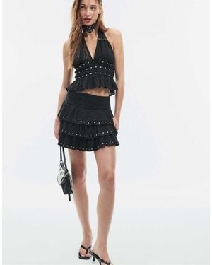 Stradivarius Studded Frill Skort - Black