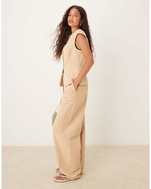 ASOS Linen Blend Tailored Barrel Leg Trouser - Natural