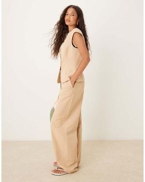 ASOS Pantalones De Sastre Beis De Pernera Barrel De Mezcla De Lino De - Neutro