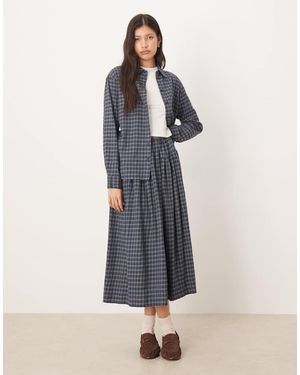 Aware Volle Rok Met Gestrikte Taille En Mini Ruitprint - Blauw
