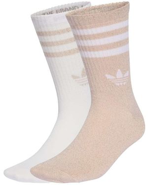 adidas Originals 3-Stripes Glitter Crew Socks 2 Pairs - Natural