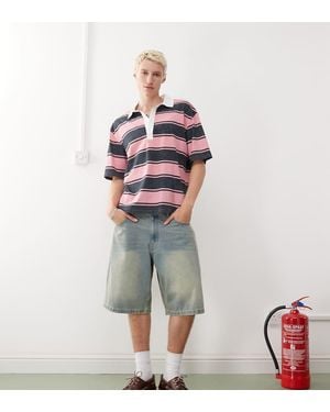 Collusion Polo Stile Rugby A Righe - Rosa