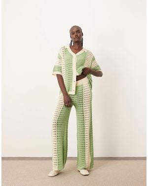 ARRANGE Knitted Vertical Stripe Wide Leg Trouser Co-ord - Green