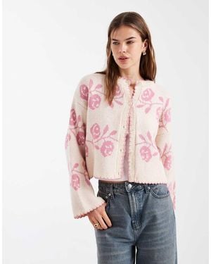 Miss Selfridge Blanket Stich Cardigan With Florals - Pink