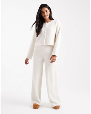 Miss Selfridge Brushed Rib Knit Wide Leg Pants - White