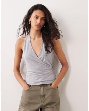 ASOS Tie Wrap Detail Halter Top - Gray