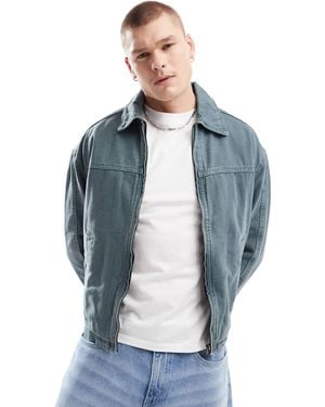 Bershka Boxy Fit Denim Washed Jacket - Blue
