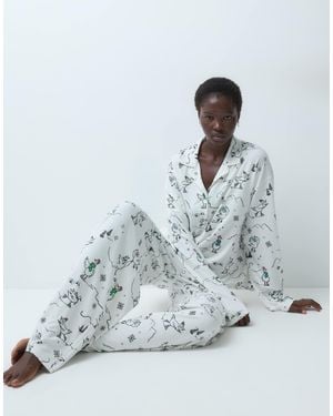 ASOS Asos design viskose tall superweiches pyjama-set mit langärmligem hemd und hose mit gänse-print - Grau