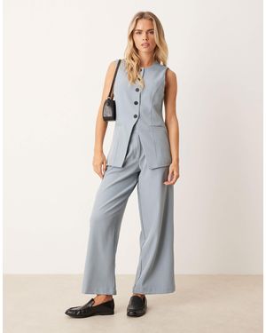 JDY Petite Highwaist Pleated Wide Leg Trouser Co-Ord - Blue