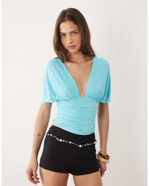 Motel Vernia Batwing Cupro Top - Blue