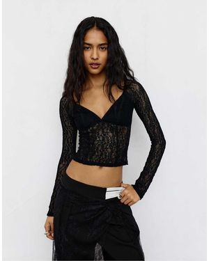 Pull&Bear Lace Corsetry-inspired Top - Black