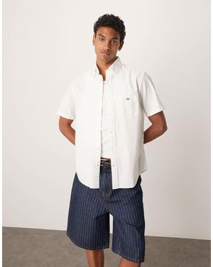 GANT Dobby Regular Fit Short Sleeve Shirt - White