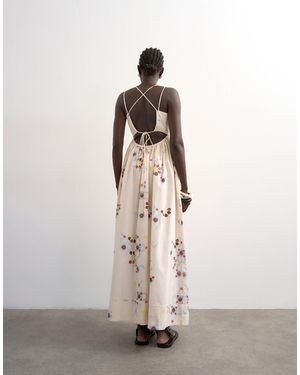 TOPSHOP Poplin Strappy Back Volume Maxi Sundress - White