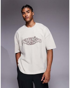 ASOS Heavyweight Boxy Oversized T-shirt With Dropped Shoulder And Text Embroidery - Grey