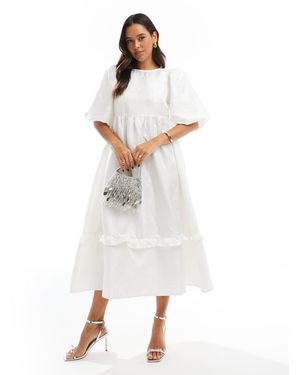 Glamorous Tiered Tie-Back Midi-Dress - White
