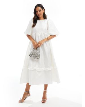 Glamorous Tiered Tie-Back Midi-Dress - White