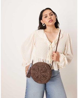 Accessorize Raffia Circle Crossbody Bag - Natural