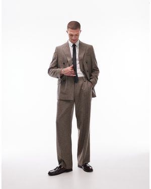 TOPMAN Wide Leg Herringbone Suit Trouser - Brown