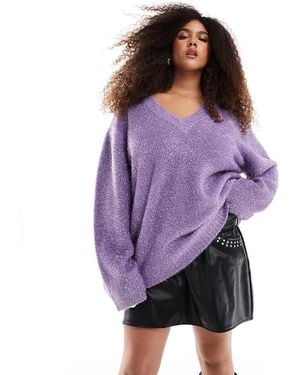 Renee Studio Plus X Michelle Nayla Exclusive Tinsel V Neck Wide Sleeve Jumper - Purple