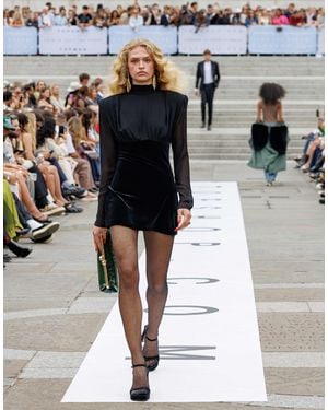 TOPSHOP Long Sleeve Velvet And Chiffon Mix Mini Dress With Shoulder Pads - Black