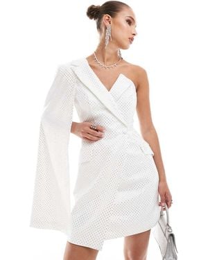 Lavish Alice Crystal Embellished Cape Blazer Dress - White
