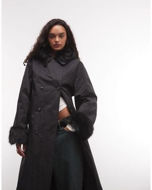 Collusion Trenchcoat mit faux-fur-kapuze - Schwarz