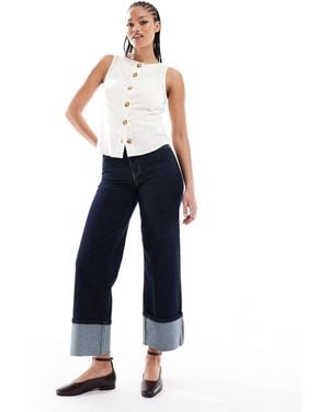 ONLY Pantalon large court à revers - indigo - Bleu