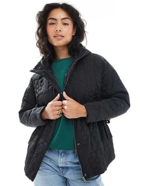 Wednesday's Girl Flower Quilted Cinch Waist Puffer Jacket - Blue