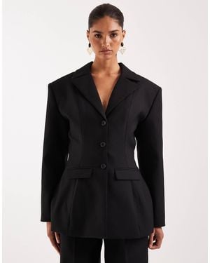 Wanderdoll Farron Tailored Structured Cinch Waist Longline Blazer Co-Ord - Black