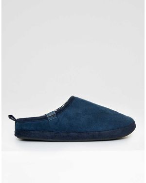 Threadbare Faux Suede Faux Fur Lined Mule Slippers - Blue
