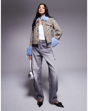 River Island Wool Look Jacket With Faux Fur Detail - Blue