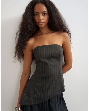 TOPSHOP Co Ord Stripe Asymmetric Seamed Bandeau - Black